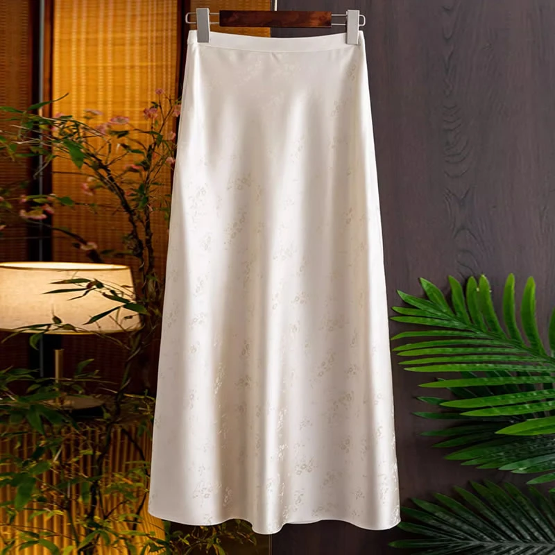 醋酸缎面高端国风半身裙女夏季优雅气质高腰显瘦新中式提花a字裙