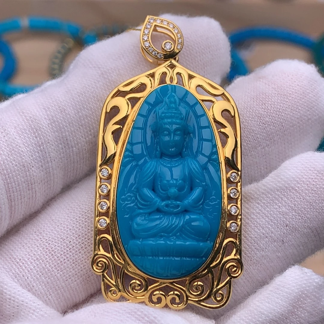 绿松石18K金镶嵌珠宝奇石