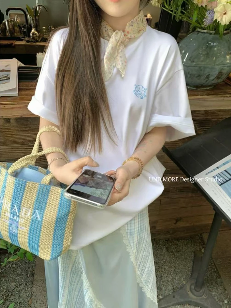 UND（3241#）海边贝壳印花卡通设计感短袖