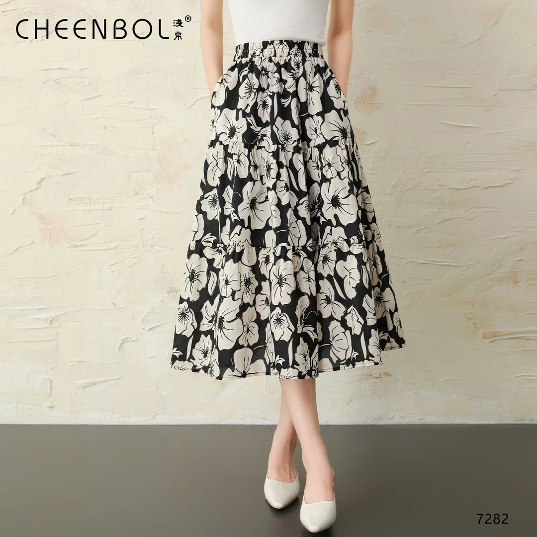 7282高腰显瘦印花半身裙女夏季新款时尚百搭中长款A字裙伞裙潮