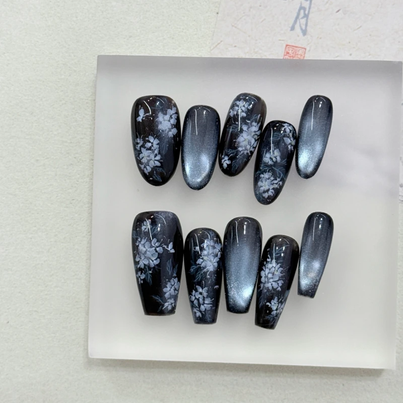 蜉蝣｜新中式深色猫眼显白穿戴甲美甲小众设计高级