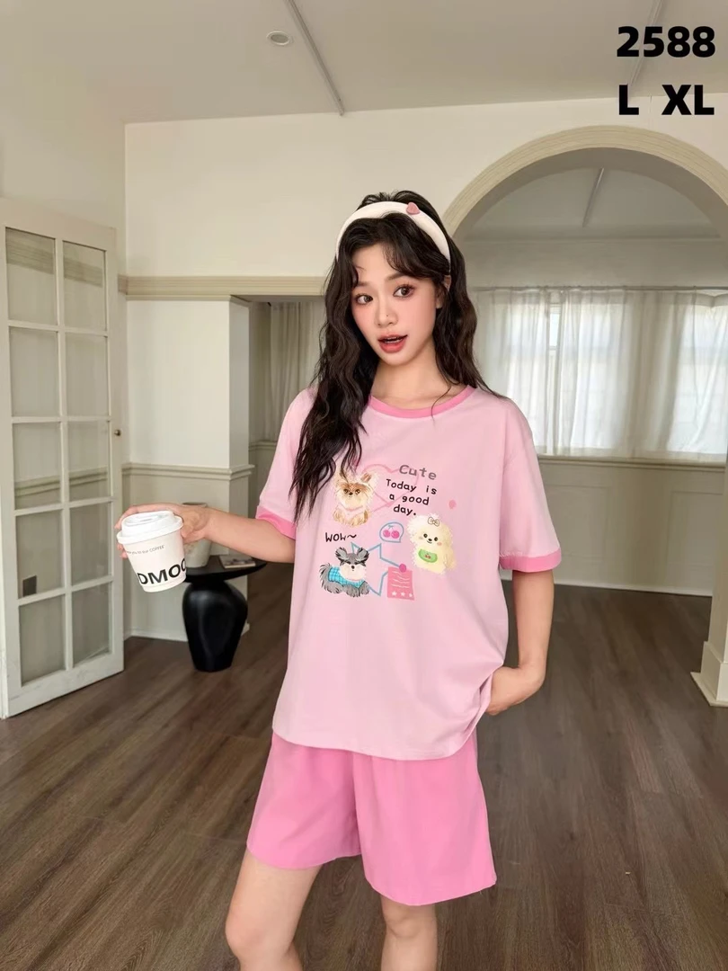 夏季网红月季花女士睡衣套装短袖短裤甜美纯棉可居家外穿