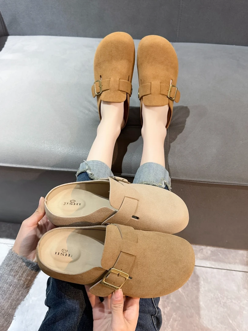 半拖勃肯鞋女秋季一脚蹬女鞋日系豆豆鞋乐福博肯单鞋女款