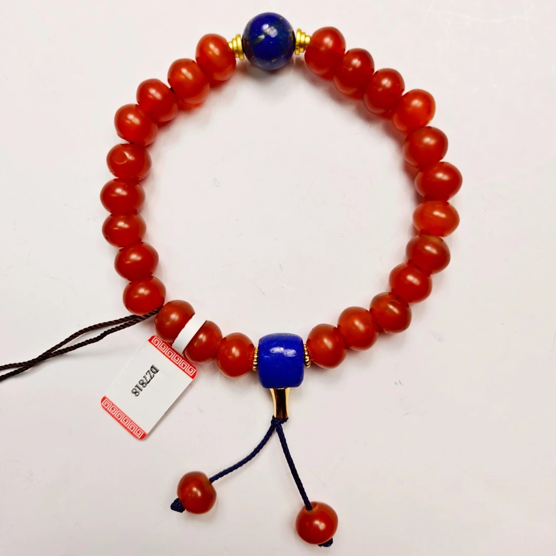 【宝韵】 高油 算盘珠玛瑙 青金石顶珠 手串 KC7818
