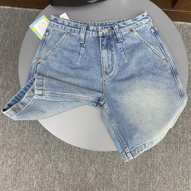 重磅四分裤留白阔腿短裤