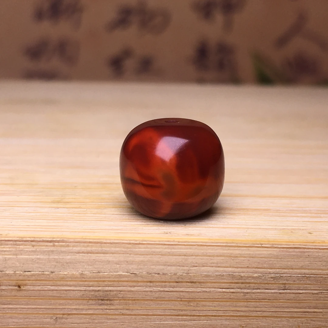 天然川料南红牛血红火焰纹老型珠顶珠配珠卡11.8x10.6mm