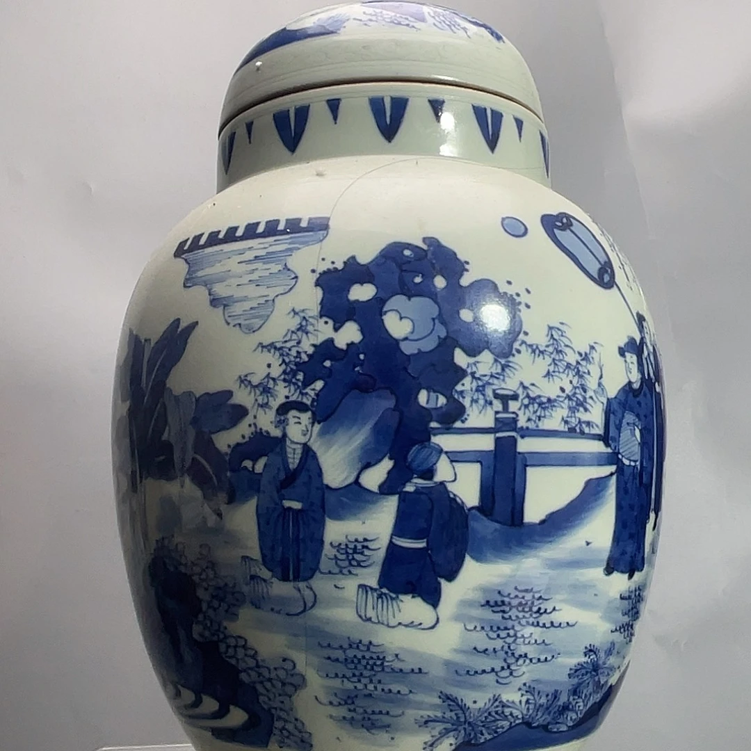 瓷靑花人物连子罐