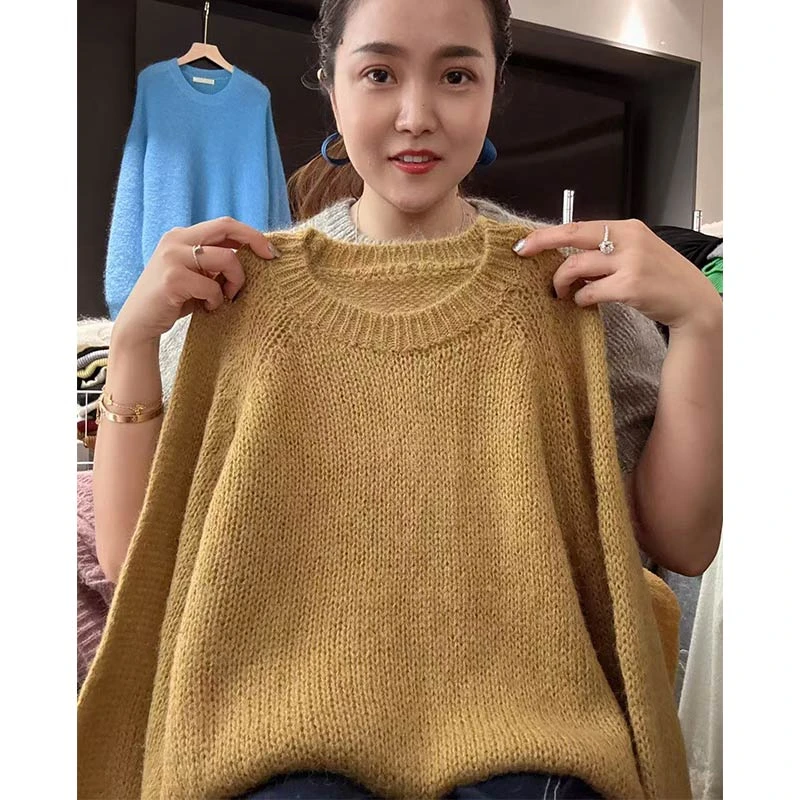 「巧克力」早秋穿搭圆领宽松时尚插肩袖毛衣女简约显瘦针织衫-5261