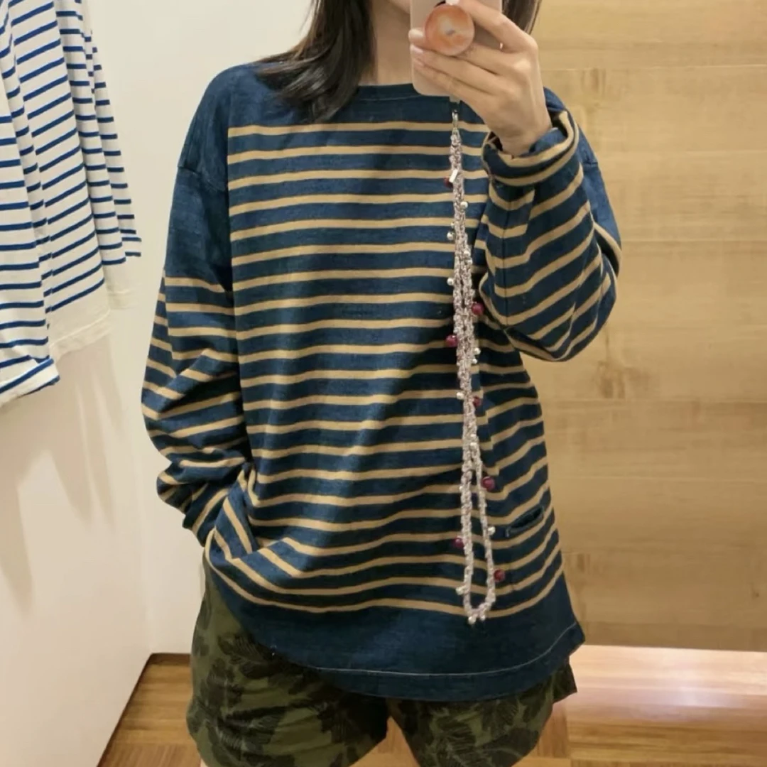 巴斯克条纹蓝染工艺复古常规袖