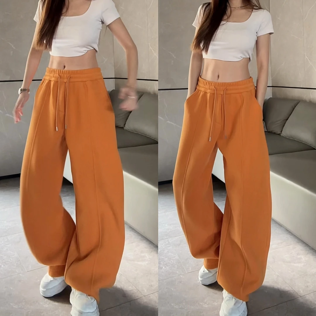 双面绒！情侣男女冬季高腰长裤双面绒休闲裤弯刀裤宽松百搭休闲K10