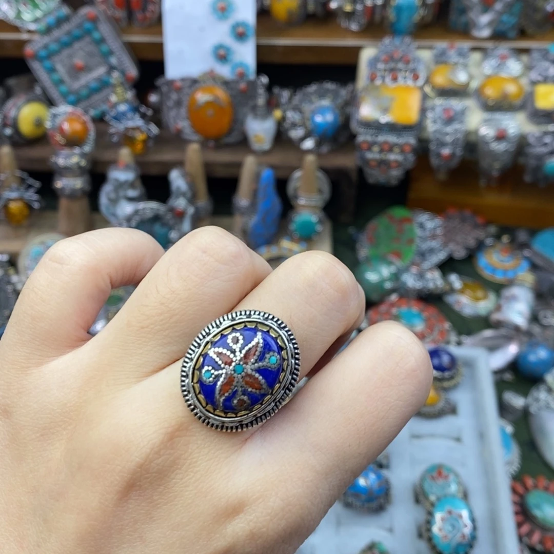 用***8足银国外手工戒指蓝色