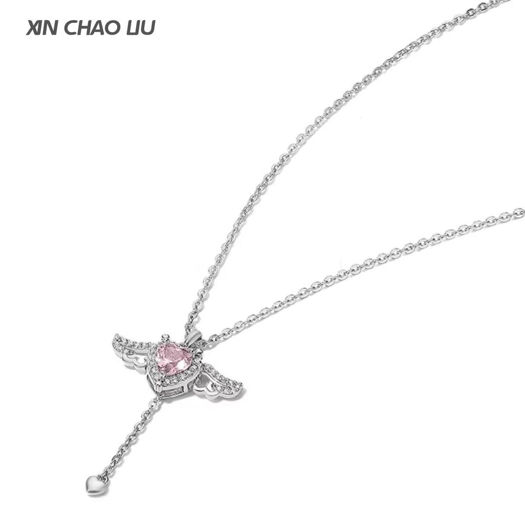 丘比特之心项链翅膀会动小众设计天使锁骨链七夕情人节送女友礼物