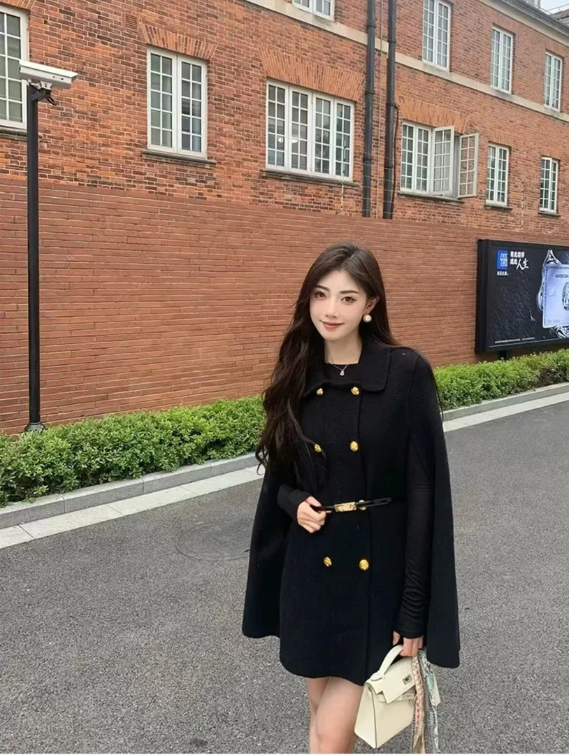 K324财阀斗篷小个子斗篷外套秋冬女款高级感遮肉仿水貂绒斗篷外套