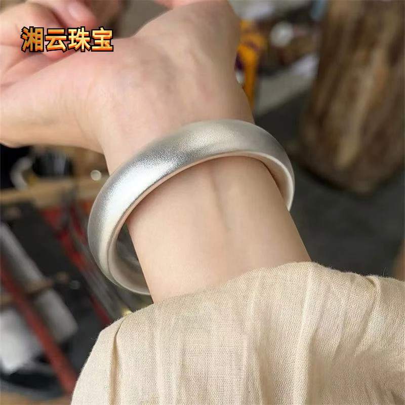 湘云 足银手镯 41克足银999.9轮胎手镯宽版古法空心闭口镯面宽12n