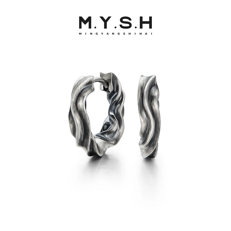 925银耳饰 MYSH莫比乌斯耳环中性复古耳坠耳钉实心耳圈原创设计