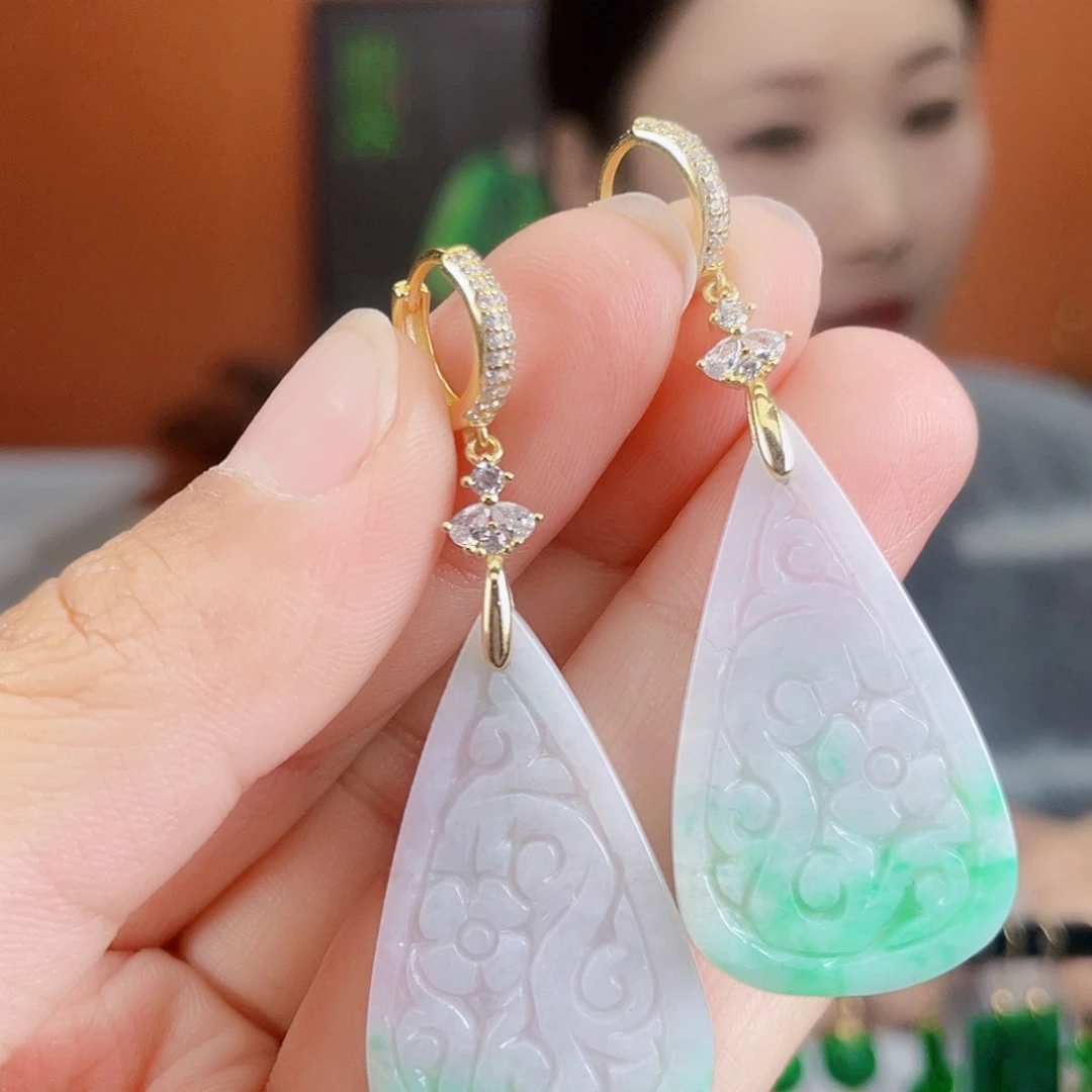 翡翠银S925镶嵌耳饰