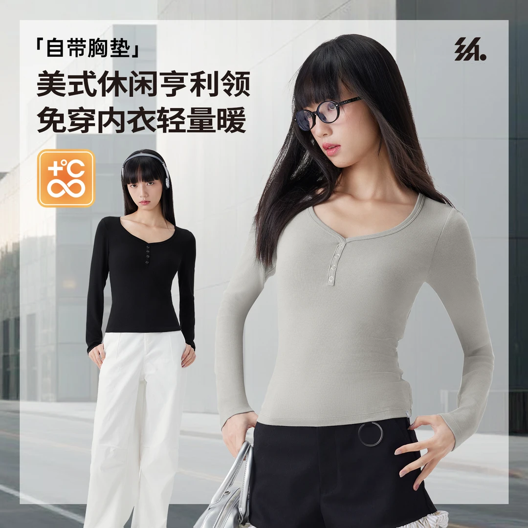 半练纽扣亨利领长袖SA004 DB
