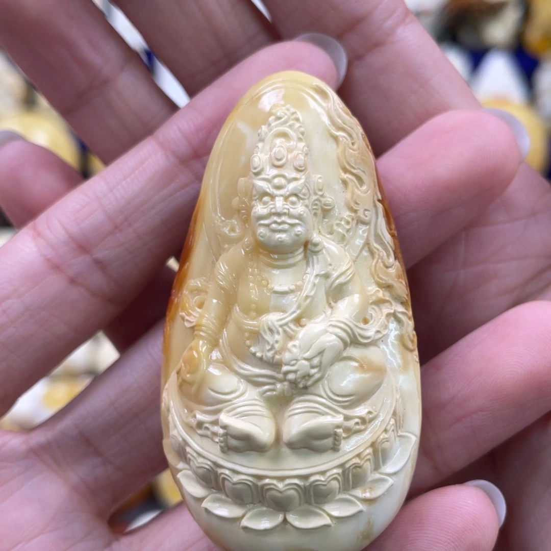 未镶嵌蜜蜡裸石琥珀蜜蜡黄财神吊坠