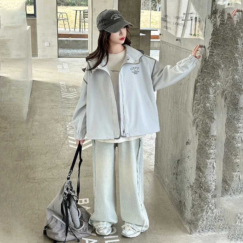 女童春季外套2025新款洋气时尚纯色百搭上衣6-12岁中大童春款衣服