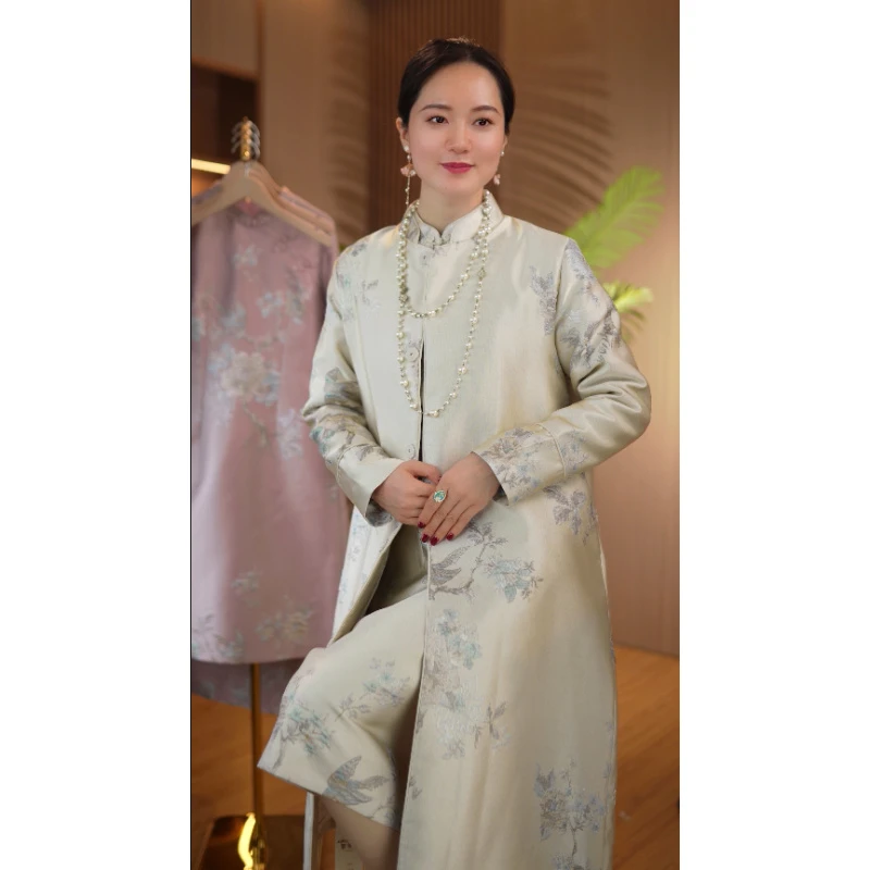 【清】香雪海｜新中式国风古韵提花刺绣改良风衣外套2024D939-桃桃