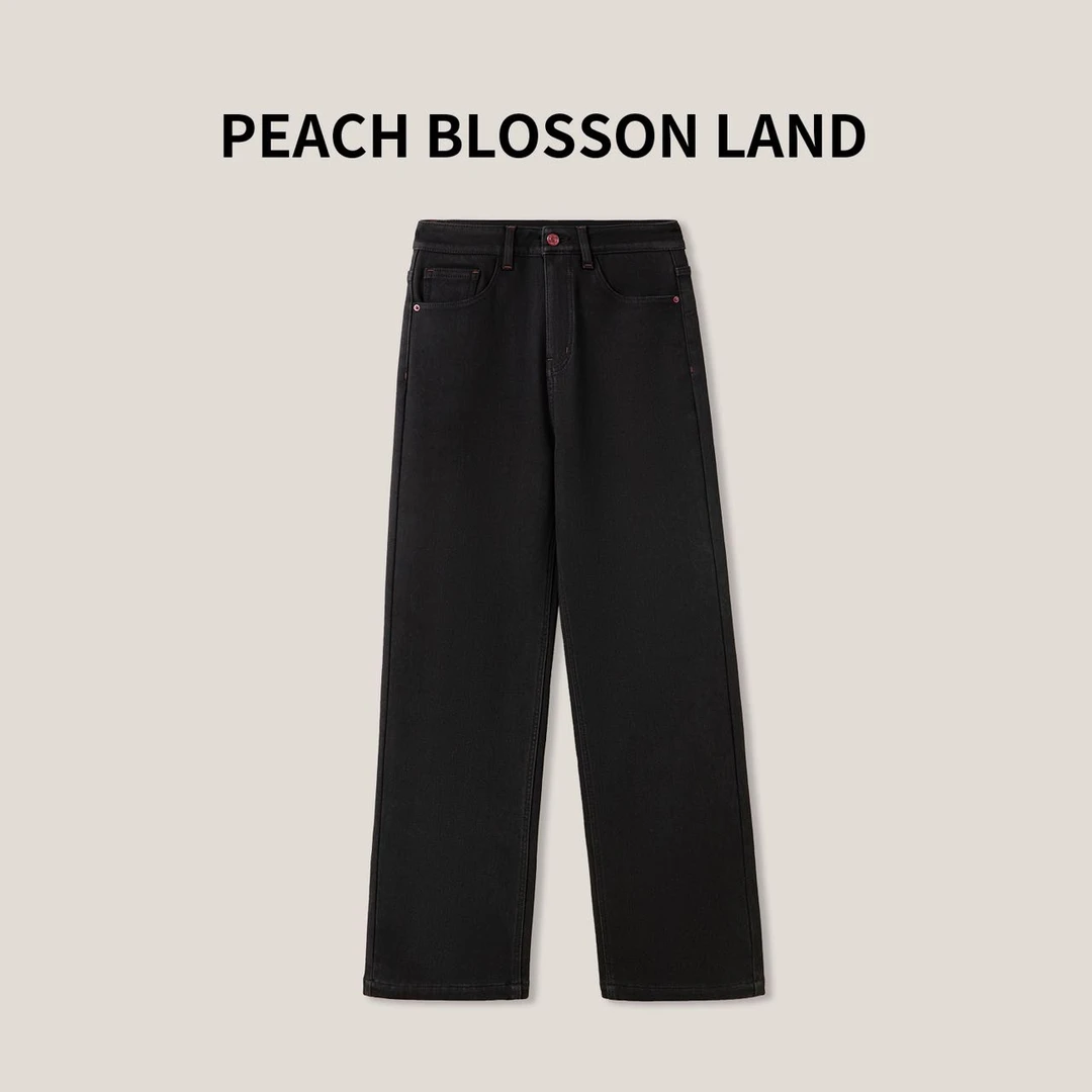 （四姐老板娘）经典黑色直筒裤  气质红扣加绒加厚牛仔裤GDNZ139