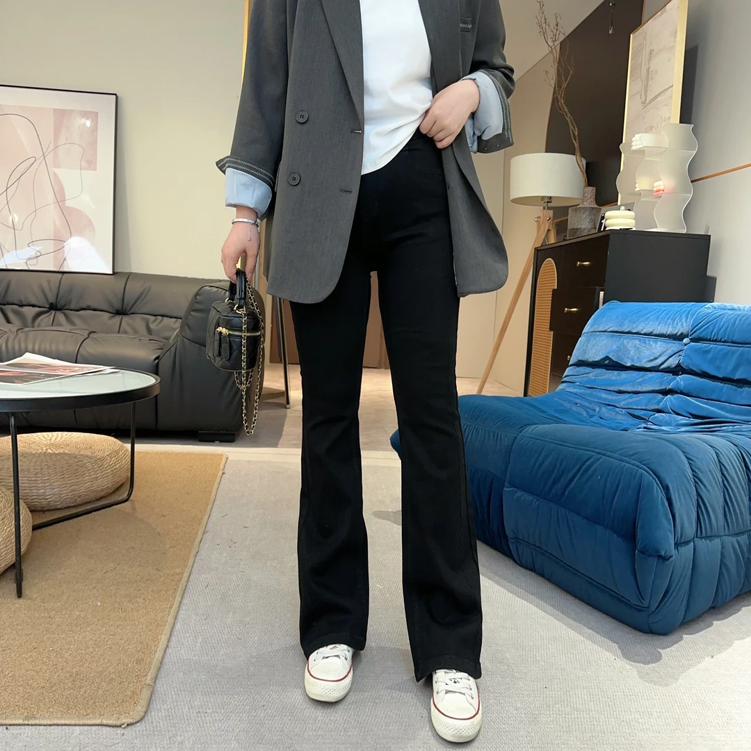 【欧加恋恋】早春显瘦不加绒时尚简约线条牛仔微喇裤裤子N5051