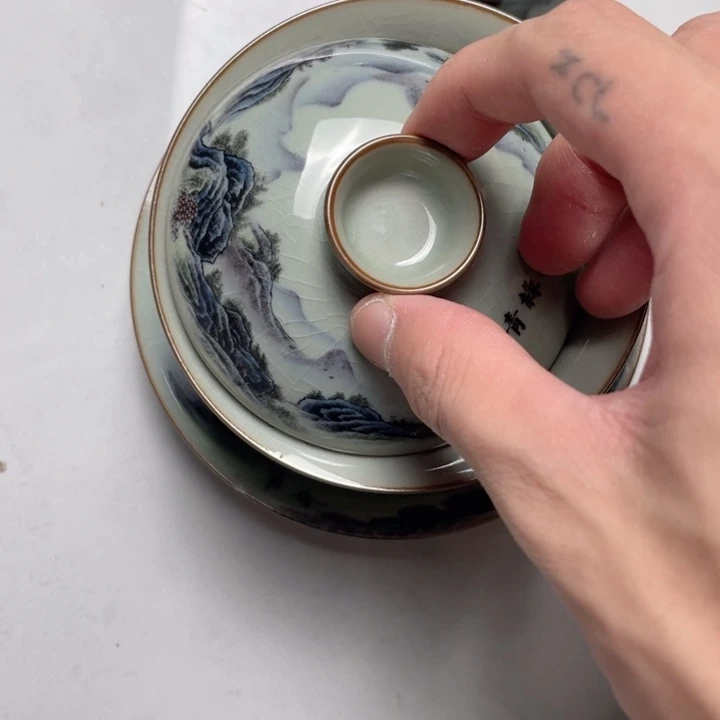 摆件青花青绿盖碗jjkk
