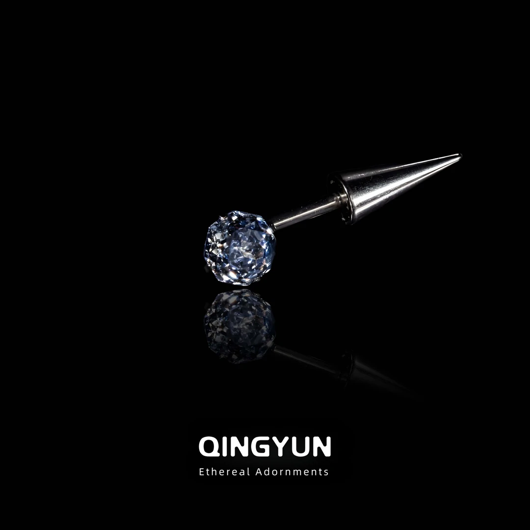 钛合金锆石耳饰 F136钛合金薰衣草华子钻耳钉恶魔钉玫瑰切