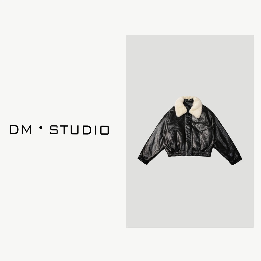 -DM•STUDIO/奢华高级感拼水貂毛翻领油蜡皮衣（T-9197-1）