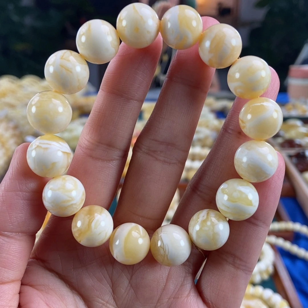 琥珀未镶嵌珠宝奇石13瓷白花蜡圆珠22.5