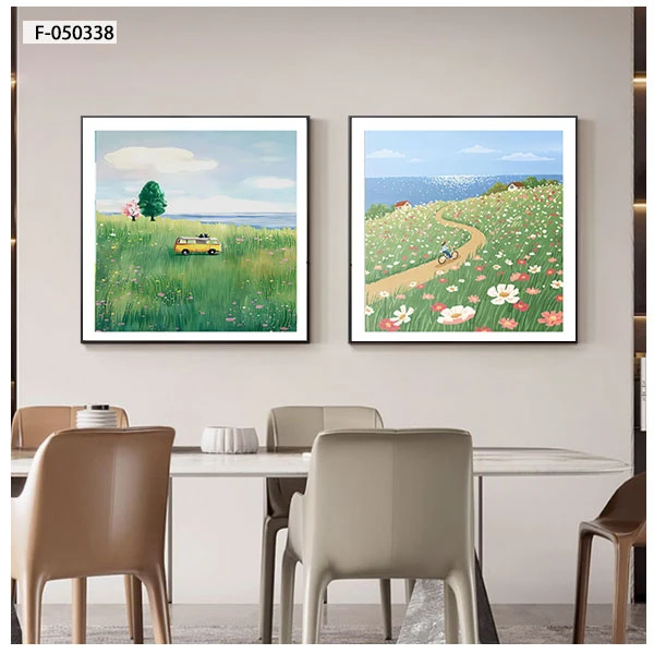 油画风简约沙发背景墙挂画餐厅风景装饰画