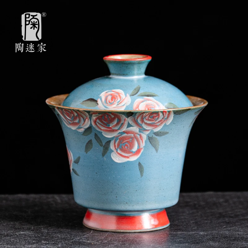 陶迷100cc小容量盖碗手绘陶瓷二才碗家用中式复古风高档功夫茶具