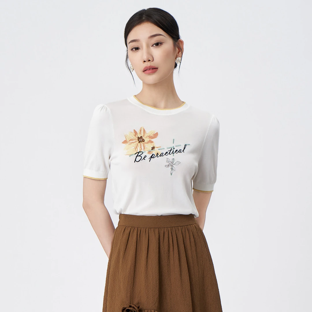 【粉丝专属】BuouBuou商场同款气质通勤印花百搭针织上衣女BI2A933