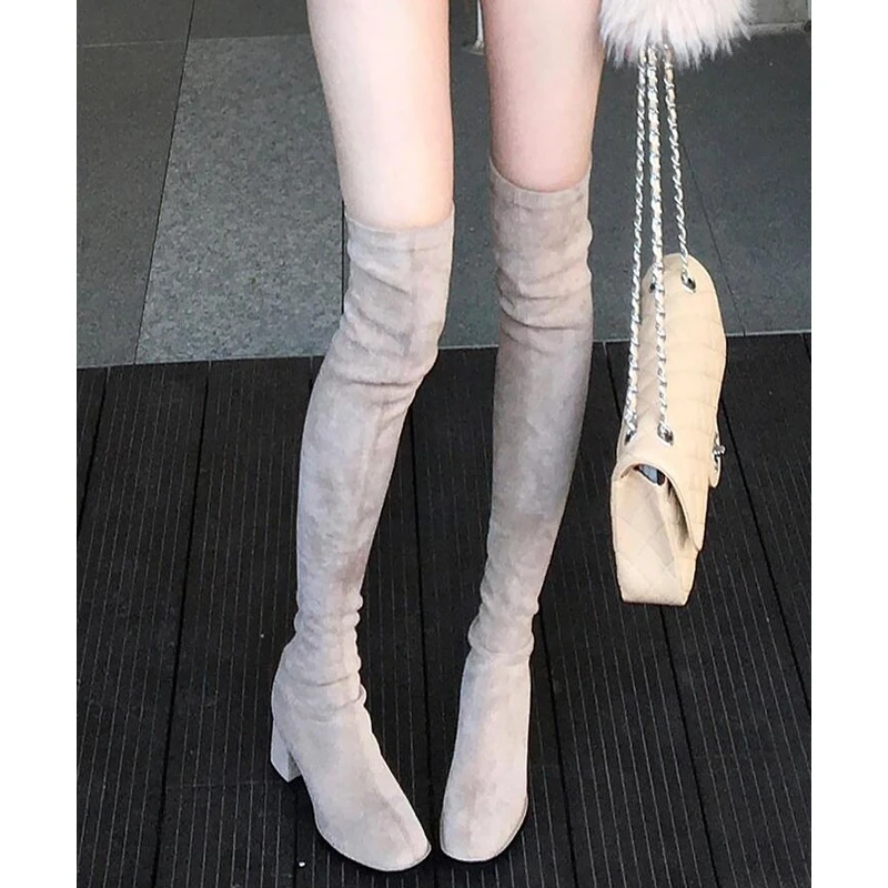 高跟过膝长筒靴女2025新款秋冬季绒面弹力瘦瘦靴高筒靴子网红长靴