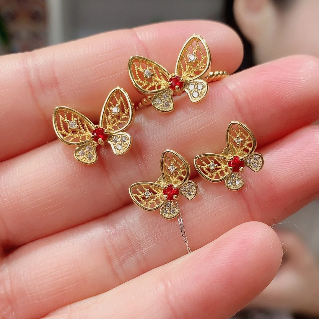 彩色蓝宝石一套银S925镶嵌