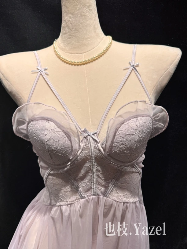 法式浪漫高级感胸垫设计纯欲仙气飘飘性感薄款睡裙