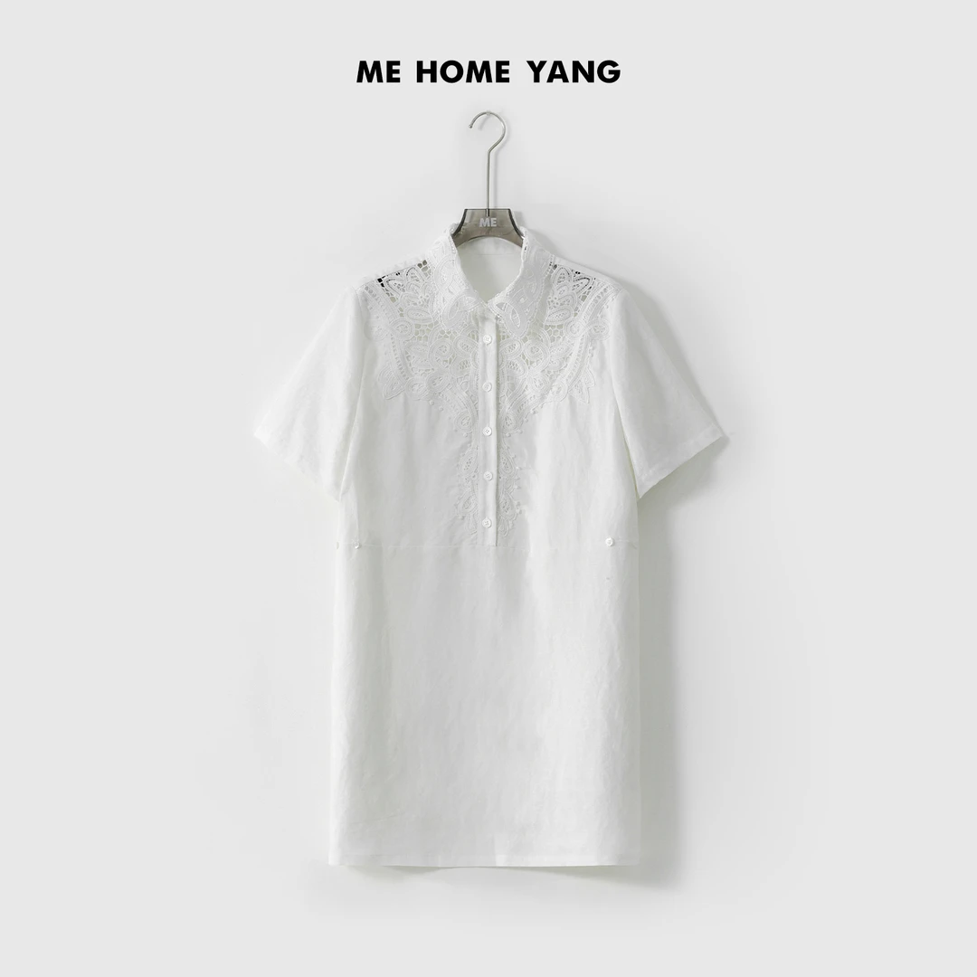 ME【山茶刺绣连衣裙】亚麻莱赛尔混纺浮雕刺绣遮肉显瘦裙子MESS3093