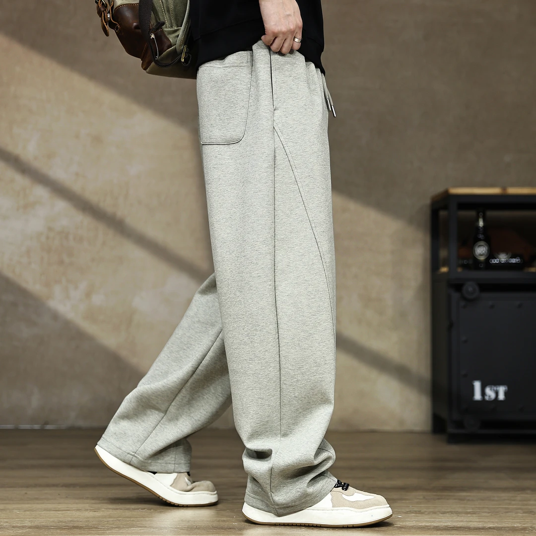 高端美式复古重磅320g空气层运动卫裤男秋冬新款潮流直筒休闲裤子