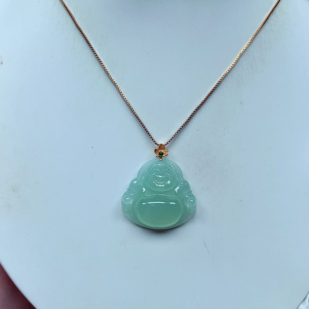 翡翠18K金镶嵌吊坠(不含链)天然翡翠A货