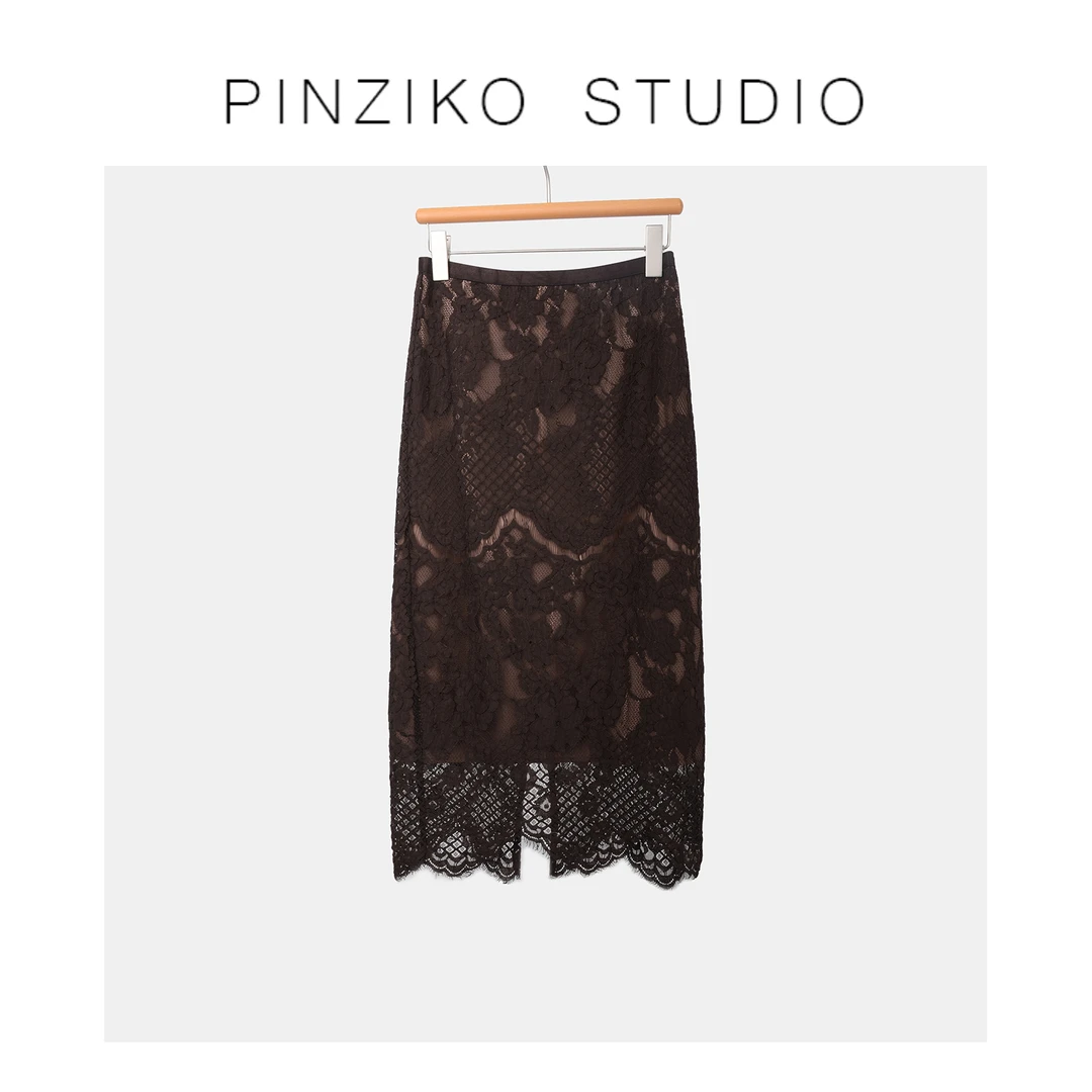 pinziko夜宴~法式水溶定位睫毛蕾丝半身裙女高腰显瘦长裙TJF266