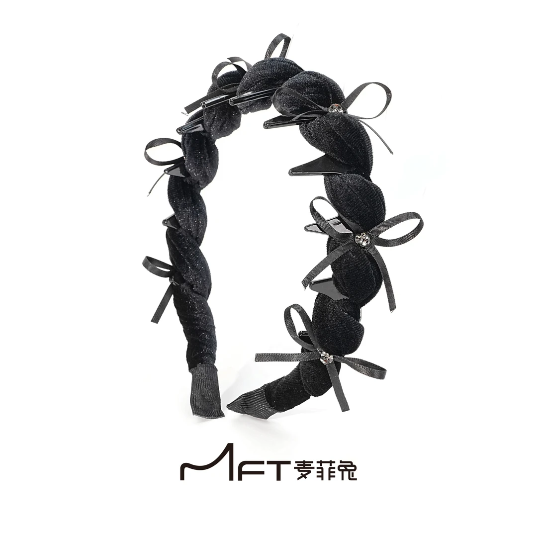 少女花笺发箍秋冬新款丝绒领结锯齿头箍蓬松纹理感高颅顶发饰