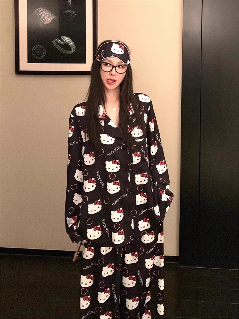 【DMXJ大梦想家】ins可爱凯蒂猫印花长袖裤睡衣女生春款宽松家居服