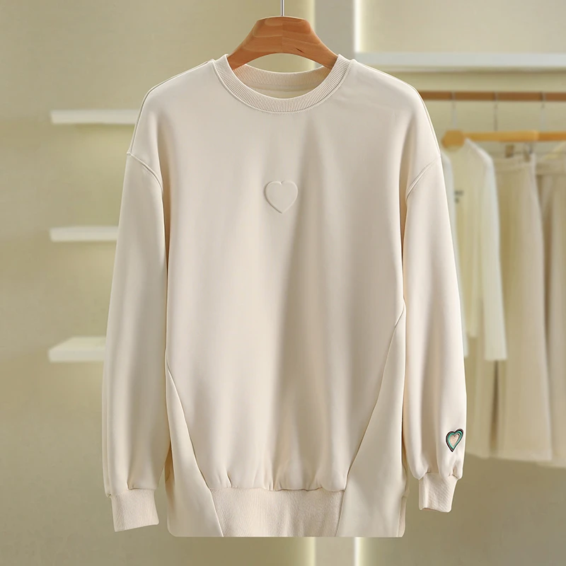 【伍莎-自营】休闲风宽松圆领加绒纯色卫衣#QJM48V002