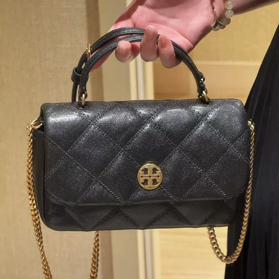 未使用 TORY BURCH/汤丽柏琦 【诗诗】Willa 新版 黑金小号链条包