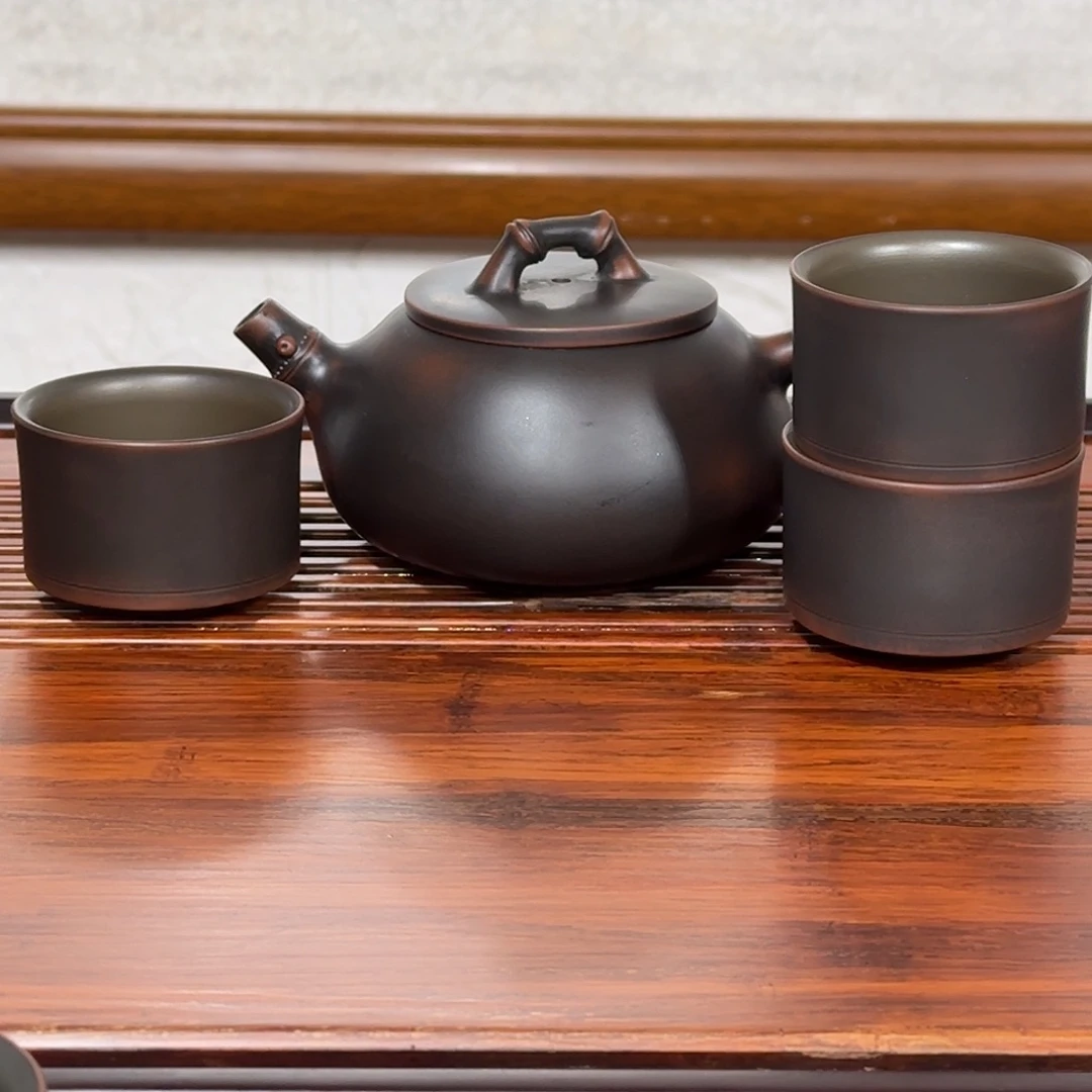 竹节石瓢经典素壶坭兴陶茶壶
