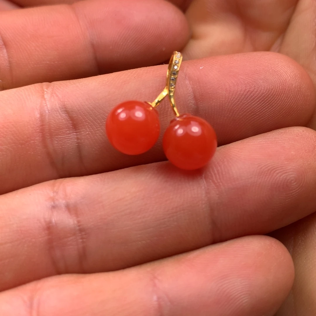 南红玛瑙珠子18K金镶嵌美***～