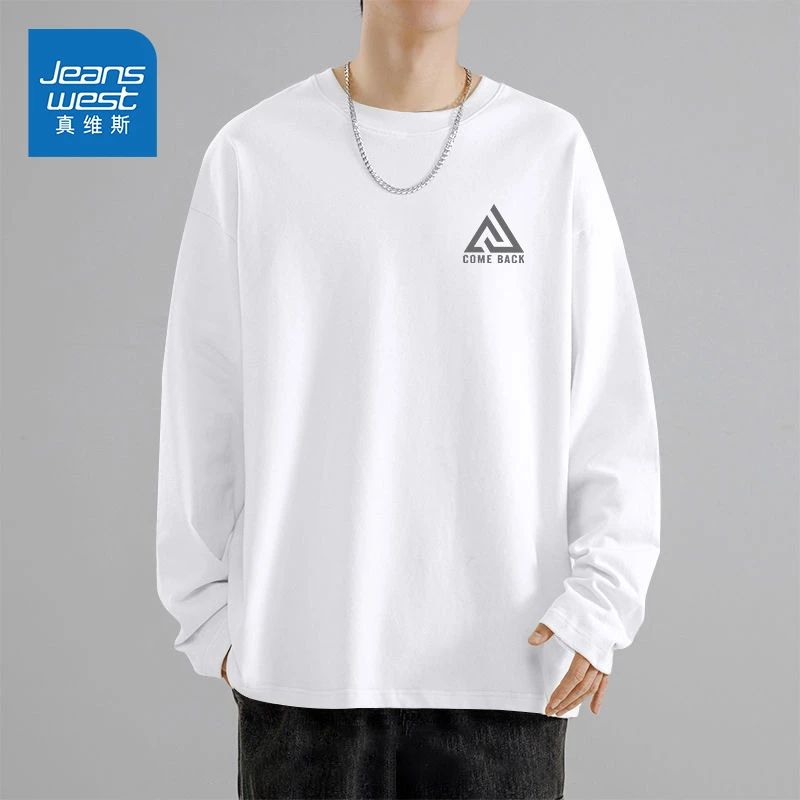 真维斯男款纯棉长袖秋季潮牌重磅宽松体恤衫男chic高级感正肩t恤