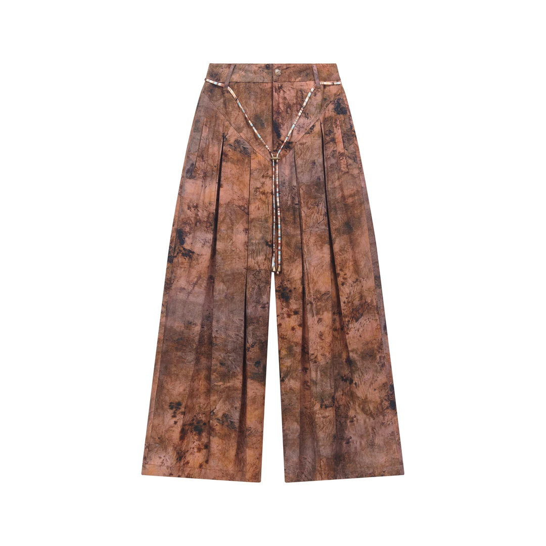 AWOKENTIME百搭时尚扎染兰精天丝麻西装阔腿裤