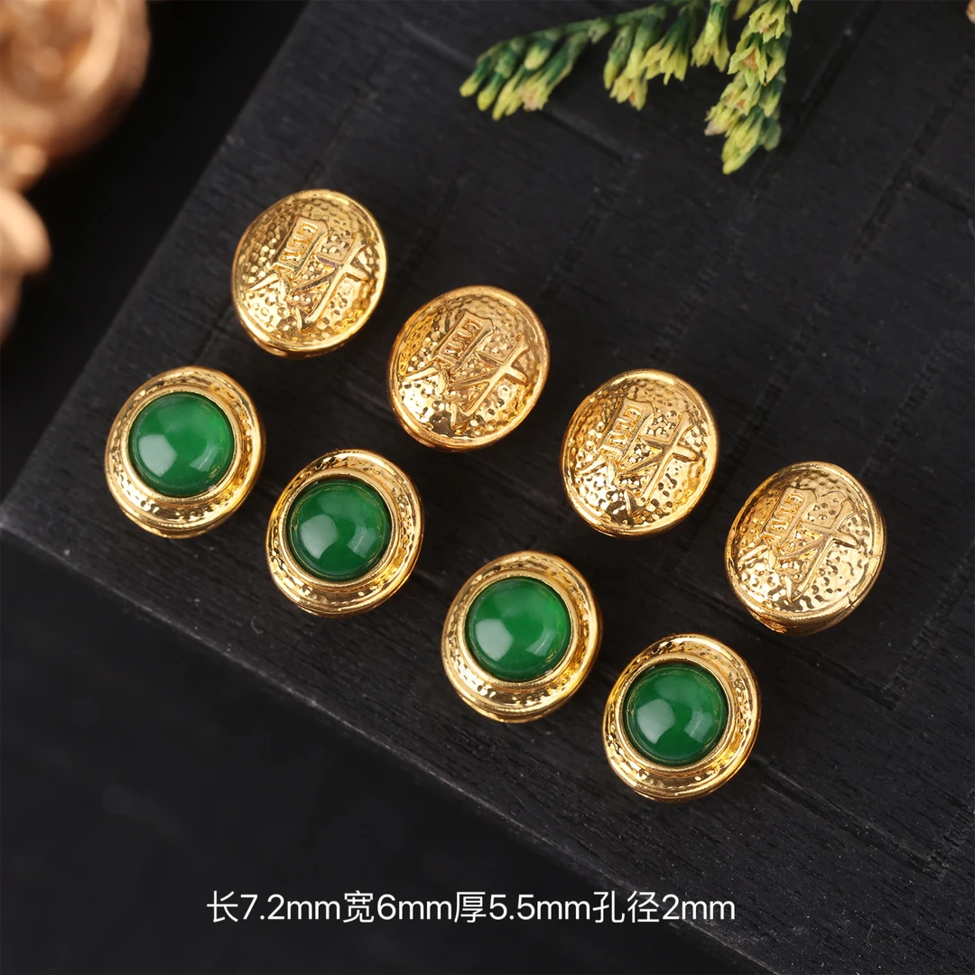 【来福工厂】18k金豪镶缅A翡财龟元宝蛋面中穿隔珠编绳珠串配饰配件