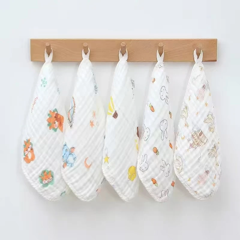 6条装 纯棉泡泡纱口水巾宝宝婴 儿 小方巾